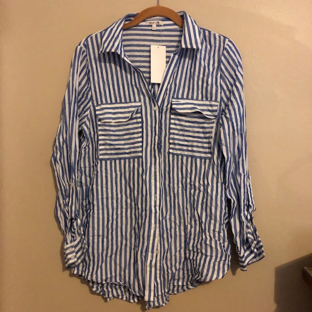 Blue and white striped button down